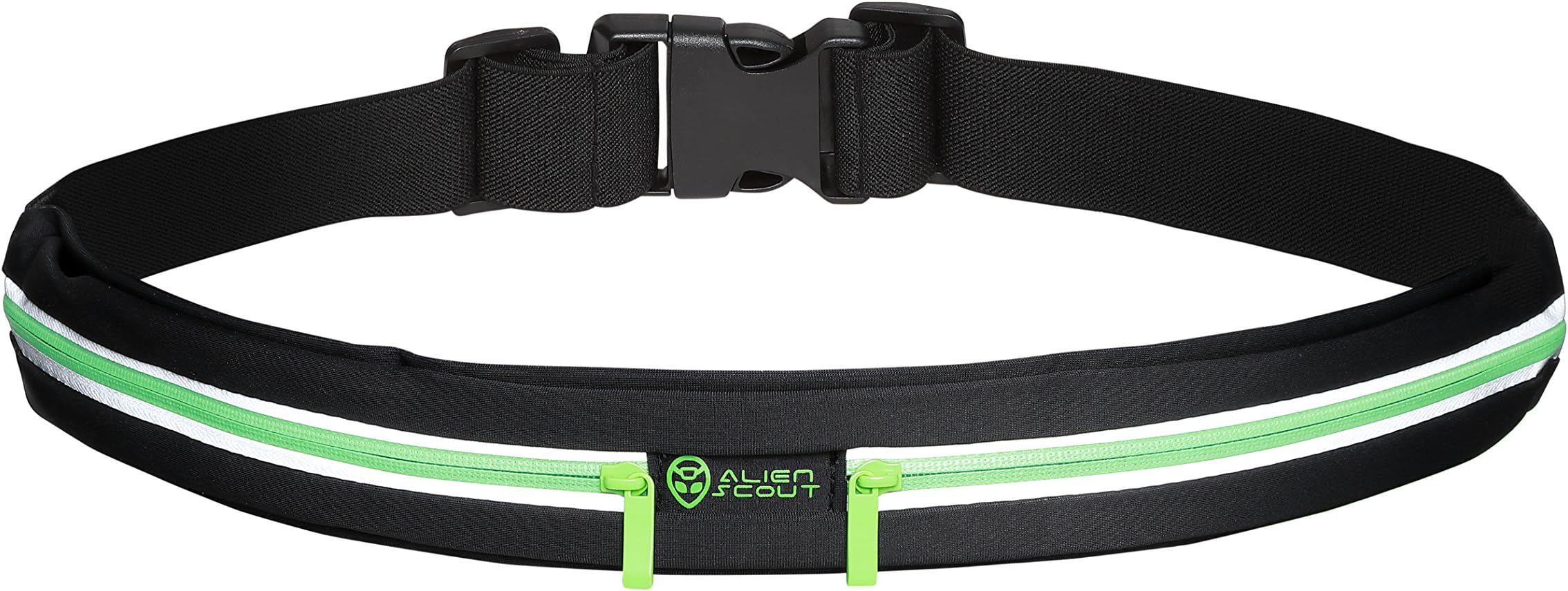 Sports Running Belt Reflective Safety Band | Dual, Expandable Pockets | Weather Proof Lycra | Unisex Waist Pack, One Size Fits All | Holds Keys, ID Cards, Cash, All Smartphones up to 6''