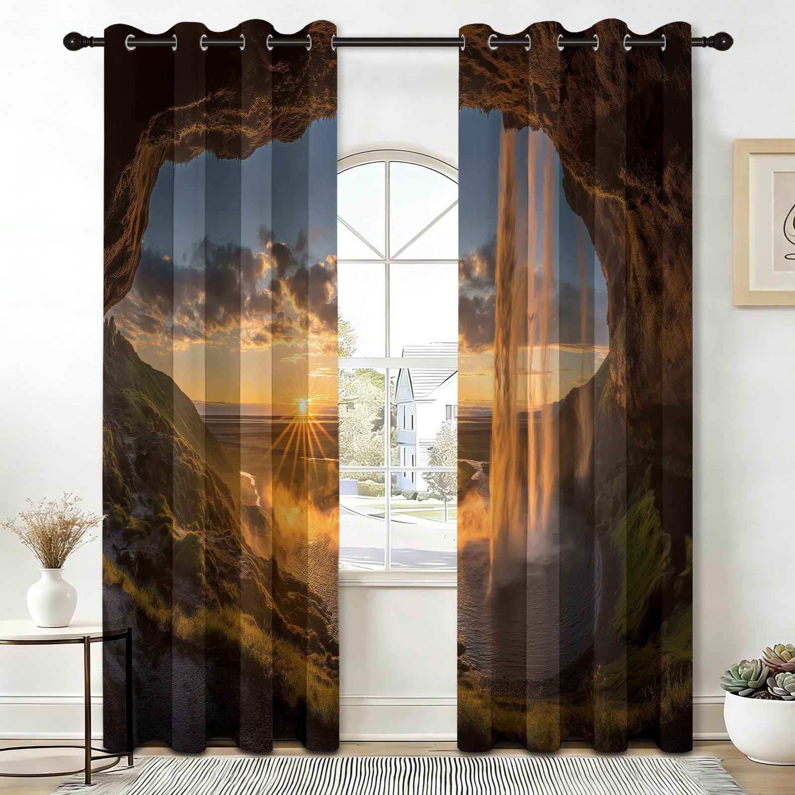 Tende paesaggistiche naturali con montagna blu, 100 x 213 cm, 2 pannelli