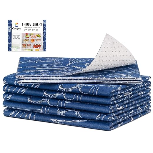 Cooyes 6 Pack Refrigerator Shelf Liners for French Door Fridge, 17.7" × 36" Extra Large, Non-Slip Fridge Mats Machine Washable, Refrigerator Drawer Liner for Glass Shelves Kitchen Cabinet