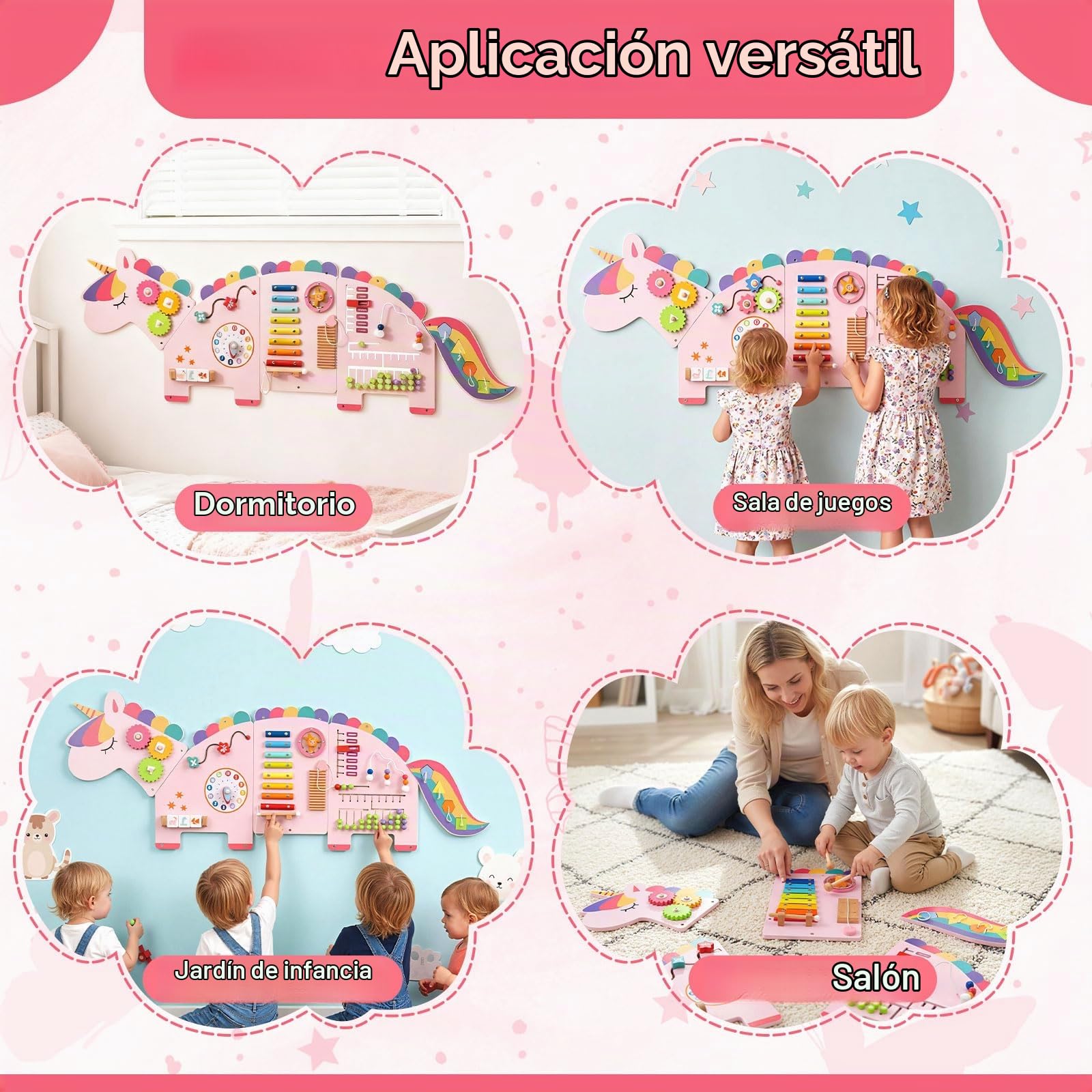 FANTASK Tabla de motricidad de Madera, Montessori Busy Board 11 en 1 con Bloques de xilófono ábaco para la promoción temprana, Juguete Educativo para el Desarrollo de la motricidad Fina para niños