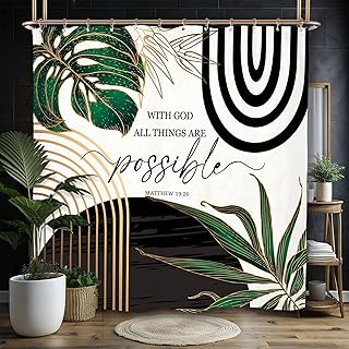 Miyotaa Emerald Green Abstract Shower Curtain Set 71Wx71H Inches Bible Minimalist Aesthetic Modern Contemporary Inspirational Motivational Polyester Waterproof Bathroom Curtain with 12 Hooks