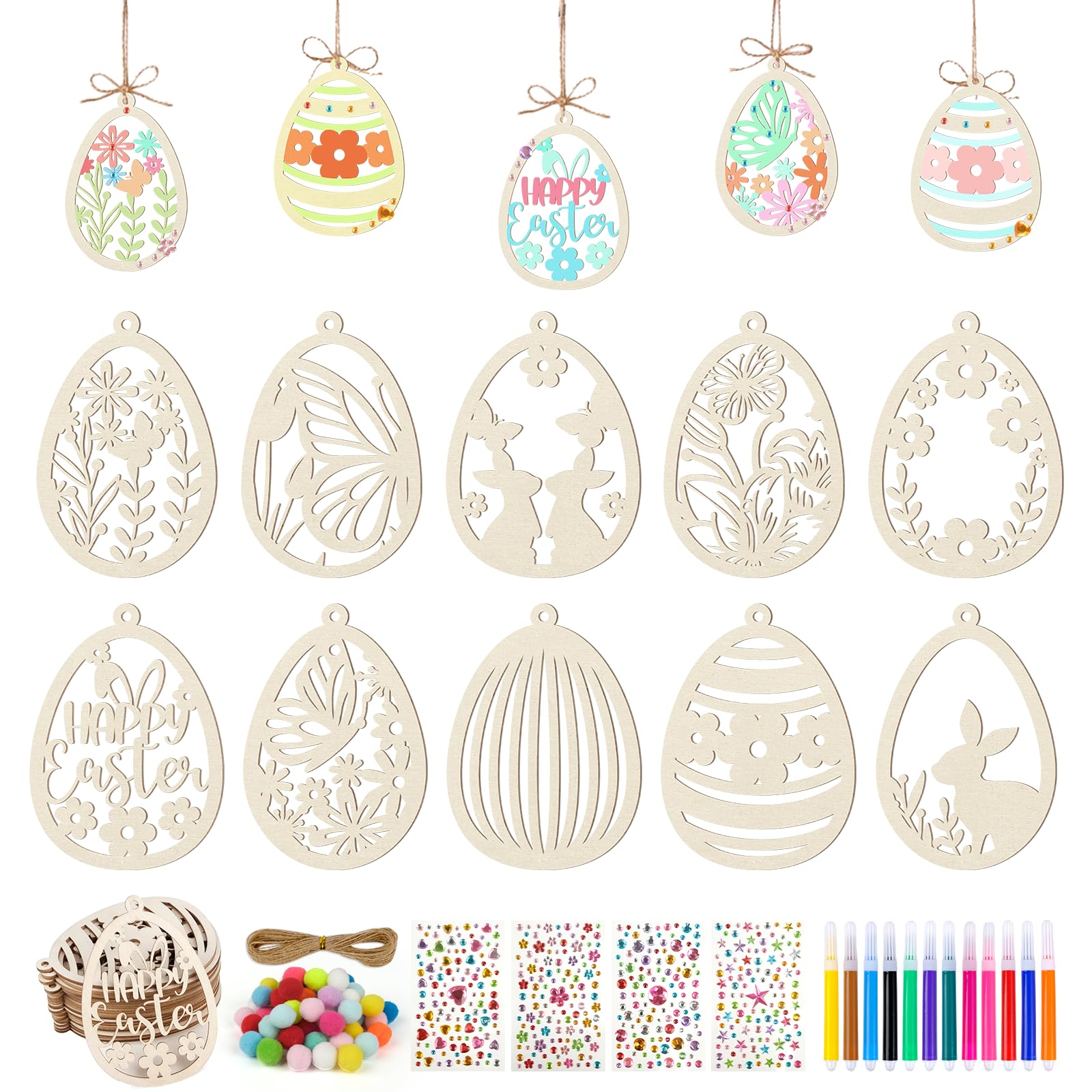 ARTREE Juego de manualidades para niños, mariposas de Pascua para pintar, 24 colgantes de madera, juego creativo para niños, decoración de Pascua, manualidades de primavera e idea de manualidades para — view 7