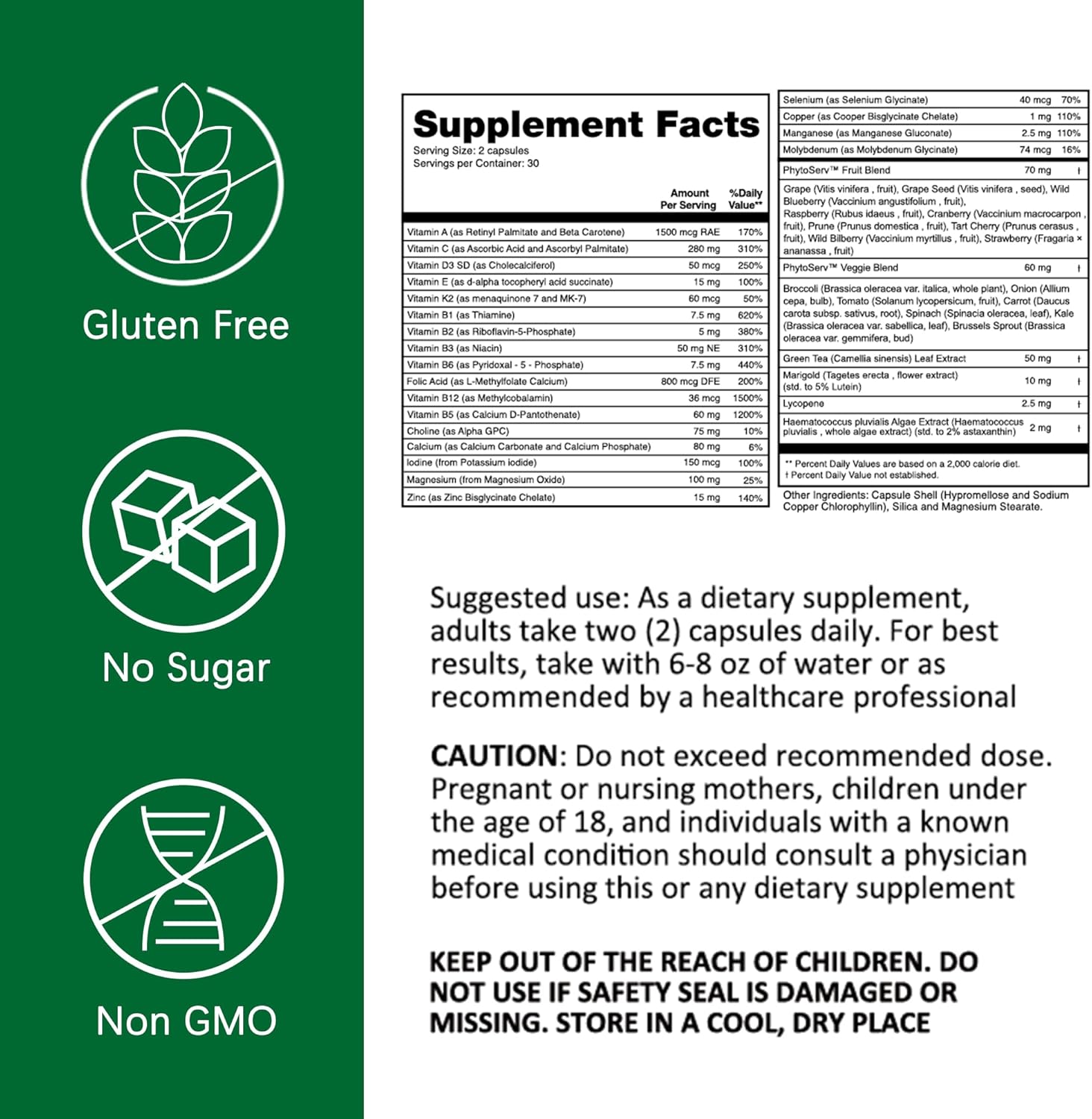 Multi Vitamin Complex Daily Multivitamins for Men and Women – 28 Essential Vitamins & Minerals with Active Vitamins, Superfood Blend, Alpha GPC – Made in USA, Non-GMO, 60 Capsules(1 Pack) - Image 7