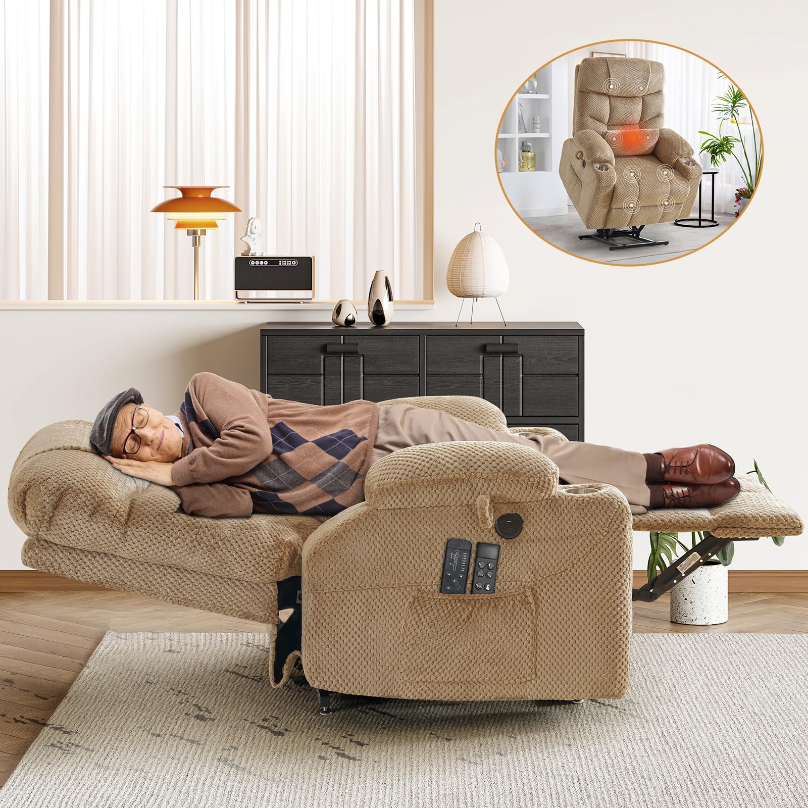 CDCASA Oversized Dual Motor Lay Flat Power Lift Recliner Chair