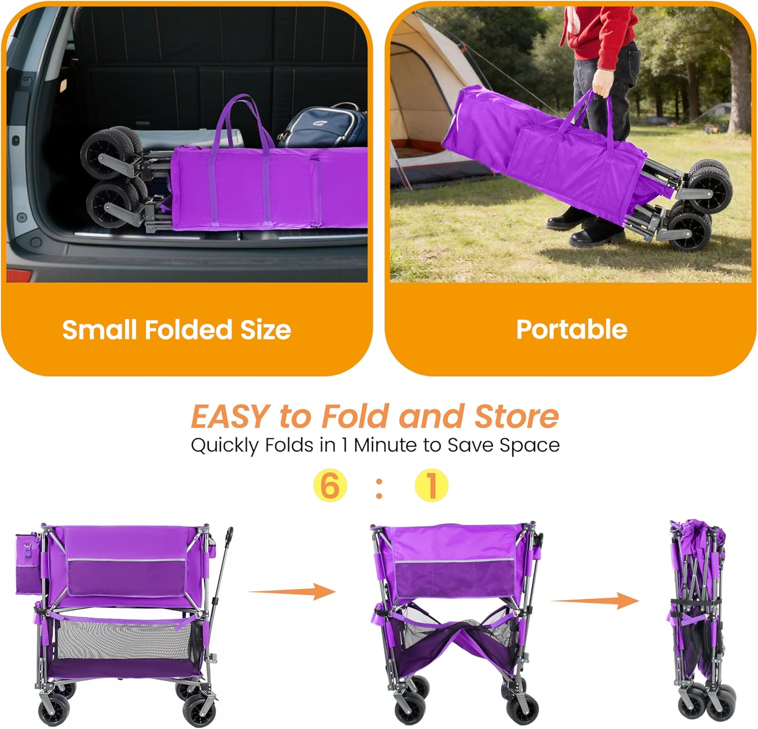 ESPIDOO Double-Decker Wagon for Camping & Sports: 560LBS Hauler with 650L Space - 10-Second Fold & 7" All-Terrain Wheels for Beach, Park & Family Outings