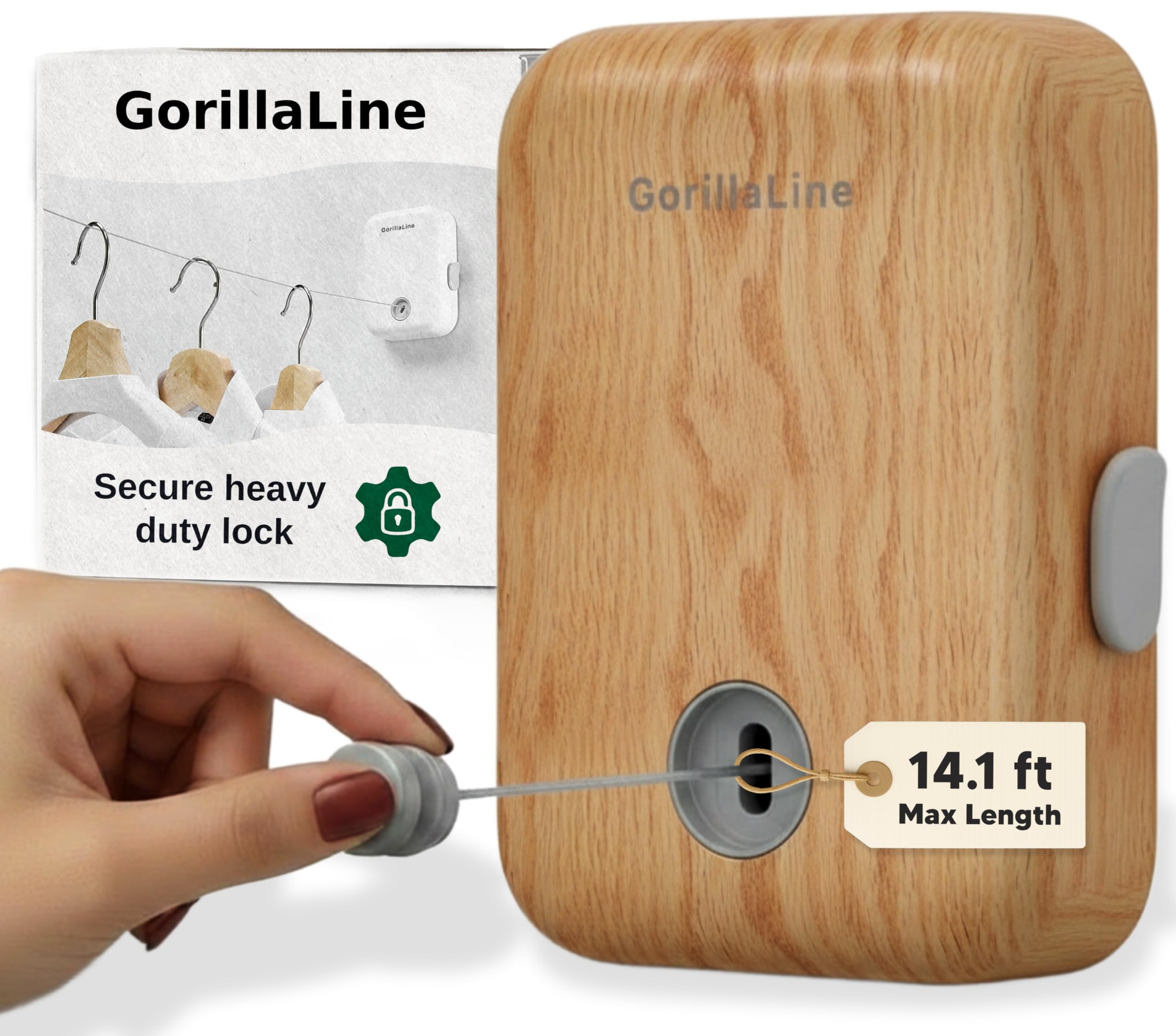 Corde à linge rétractable pour intérieur ou extérieur - Couleur bois GorillaLine