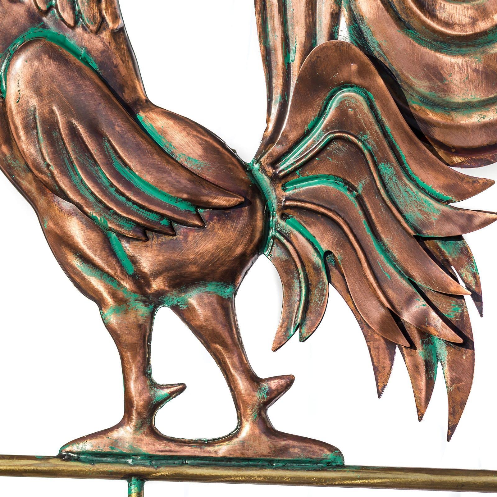 Linneborn Metallwaren GmbH Rubinetto in rame con piume di coda folte in rame lucido, dimensioni: 62 x 52 cm, con rosa dei venti (altezza lettera 8,5 cm) e 2 sfere di rame
