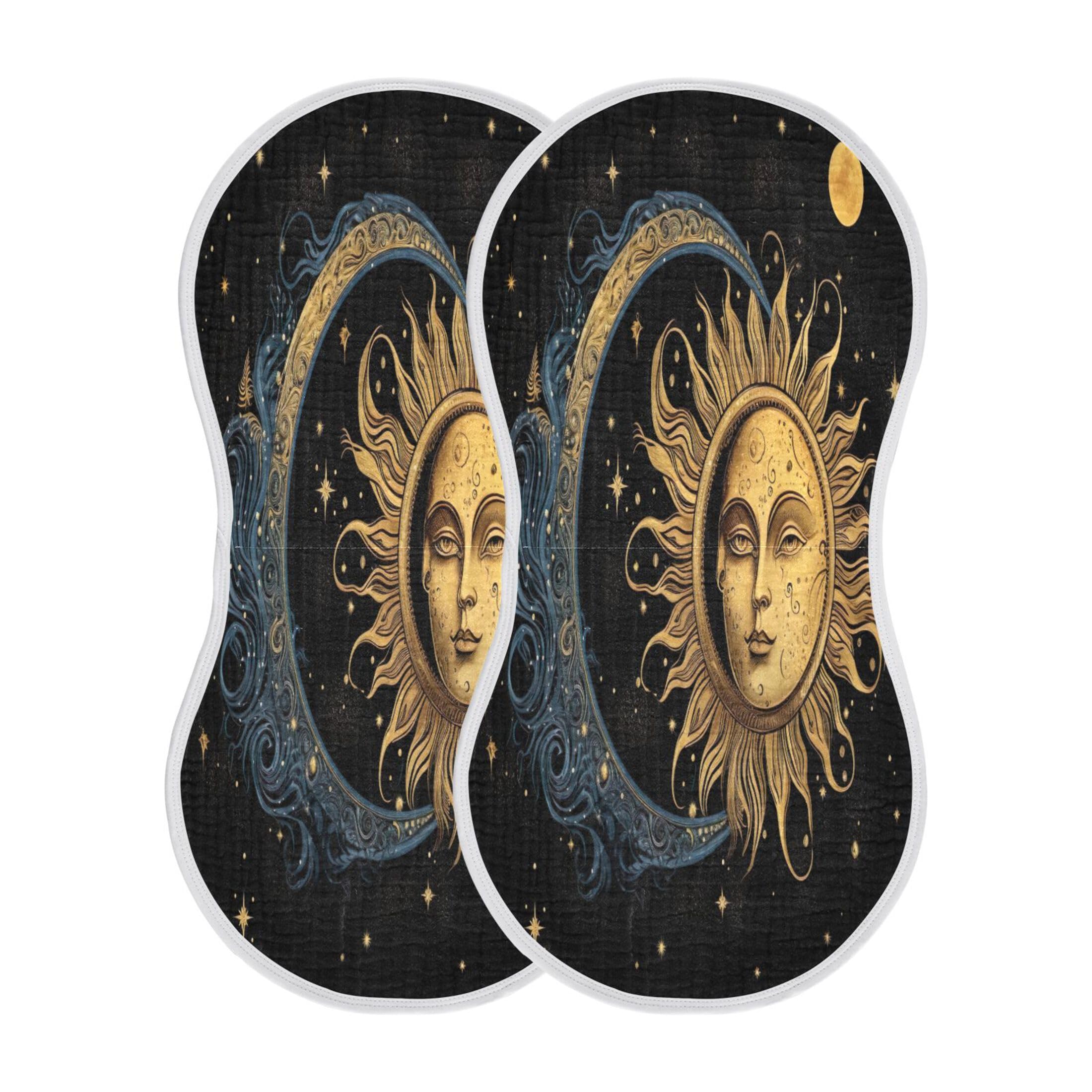 Sevdomey Sun and Moon Baby Burp Cloths for Newborn Baby Boys and Girls, Soft Absorbent Cotton Muslin Burp Clothes Set