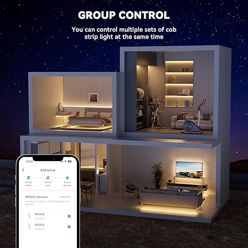 Miniatura 5 de PAUTIX Tira de luz LED COB inteligente de 32.8 pies, tira LED blanca cálida de 2700 K, compatible con AlexaGoogle Assistant, kit de tira de luz LED