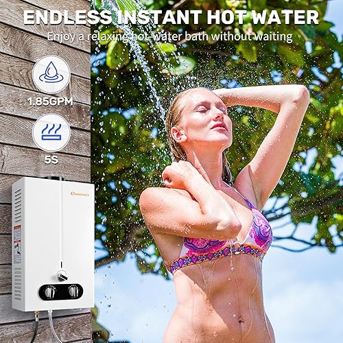 Miniatura 2 de Calentador de agua de propano sin tanque, 1.85GPM 7L, calentador de agua caliente instantáneo portátil, uso al aire libre para RV, cámper, remolque