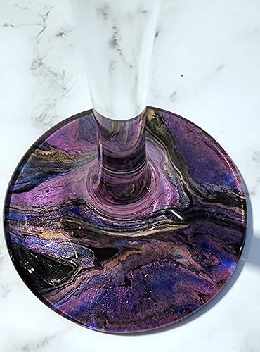 Miniatura 9 de Glass Wine Flutes - 6 Ounces- Hand Crafted Dipped Base - Deep Purple, Golds, Blues, Blacks Swirled Base- Set of 4