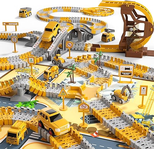 KuKuFun Juguetes de pistas de carreras, regalos para niños de 2, 3, 4, 5 años, 302 piezas de pistas de carreras de construcción, juguetes para