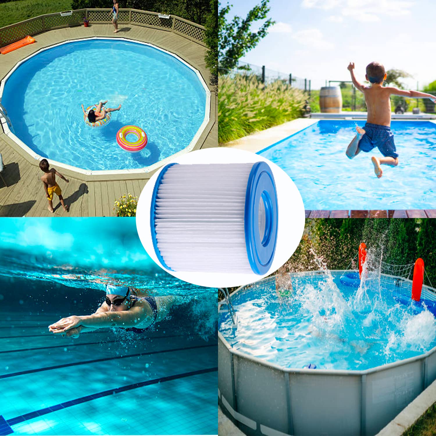 Poolfilterkartuschen für Typ D & VII, 4 Stück Pool Papie filterkartuschen mit 530 gal/h, Kompatibel mit Summer Waves Summer Escapes Ersatzbecken und SPA-Filter