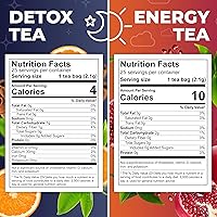 Vista 2 de Total Tea Detox Tea & Energy Tea Set - Desintoxicación de 25 días - Té SIim de hierbas con manzanilla - Té de hibisco y raíz de jengibre