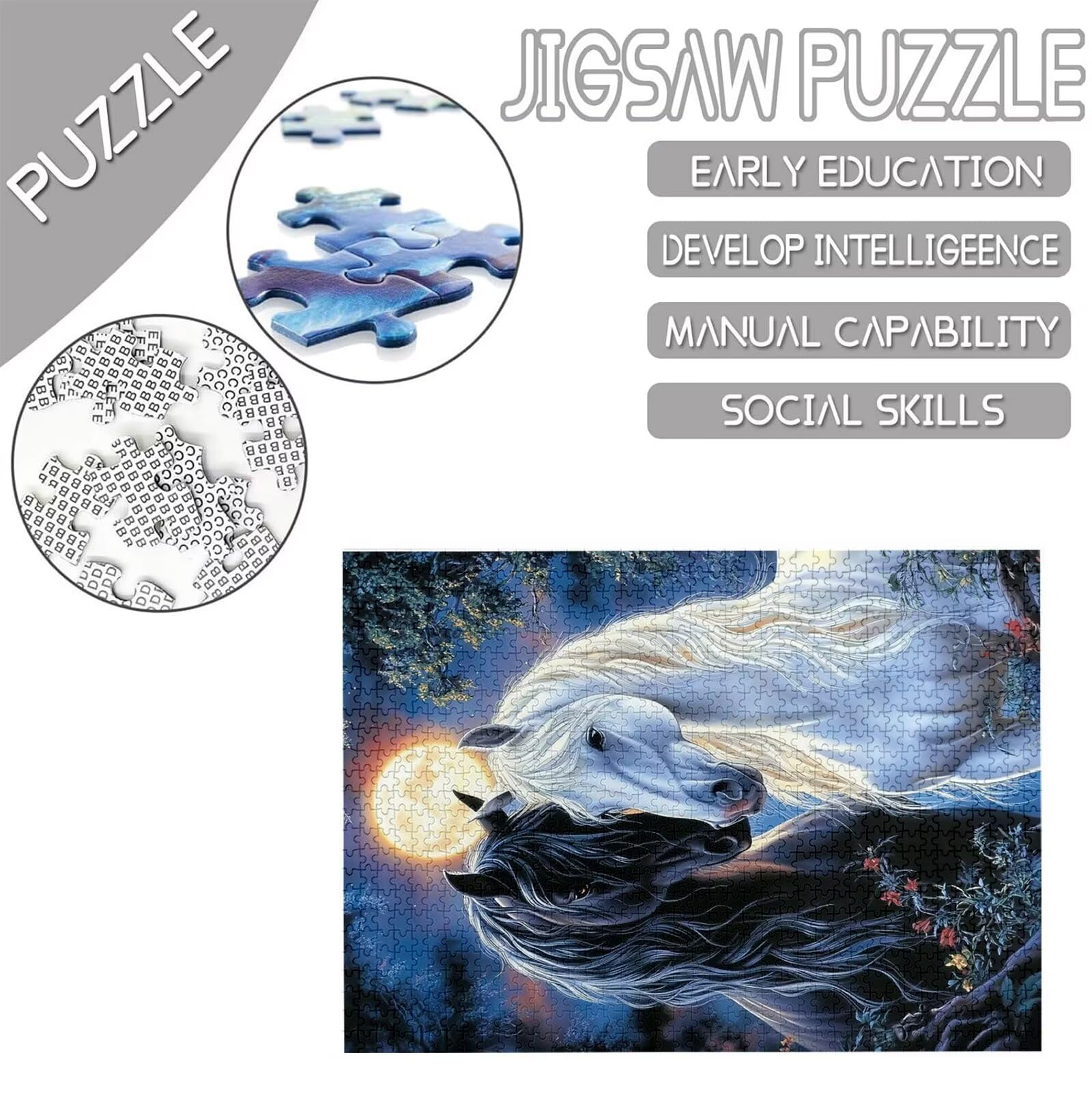Pferd Puzzle 2000 Teile Erwachsene, Groß Puzzle Mond Poster Design, Holz Jigsaw Kreativ Set für Erwachsene Teile Geschenkbox Verpackung for Wanddeko Wohnzimmer, Geschenke für Männer, 100x70cm,Model902