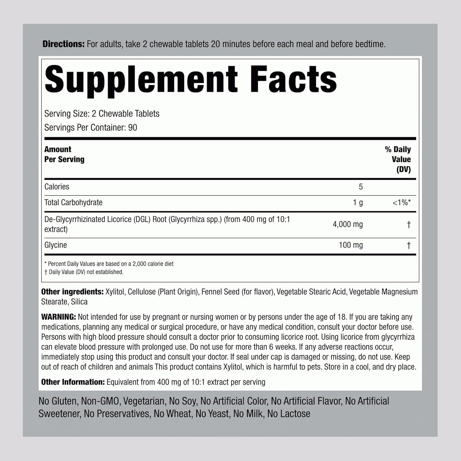 Piping Rock DGL Licorice Chewable Tablets | 180 Count | Mega Potency Deglycyrrhizinated | Herbal Extract Supplement | Vegetarian, Non-GMO - Image 2