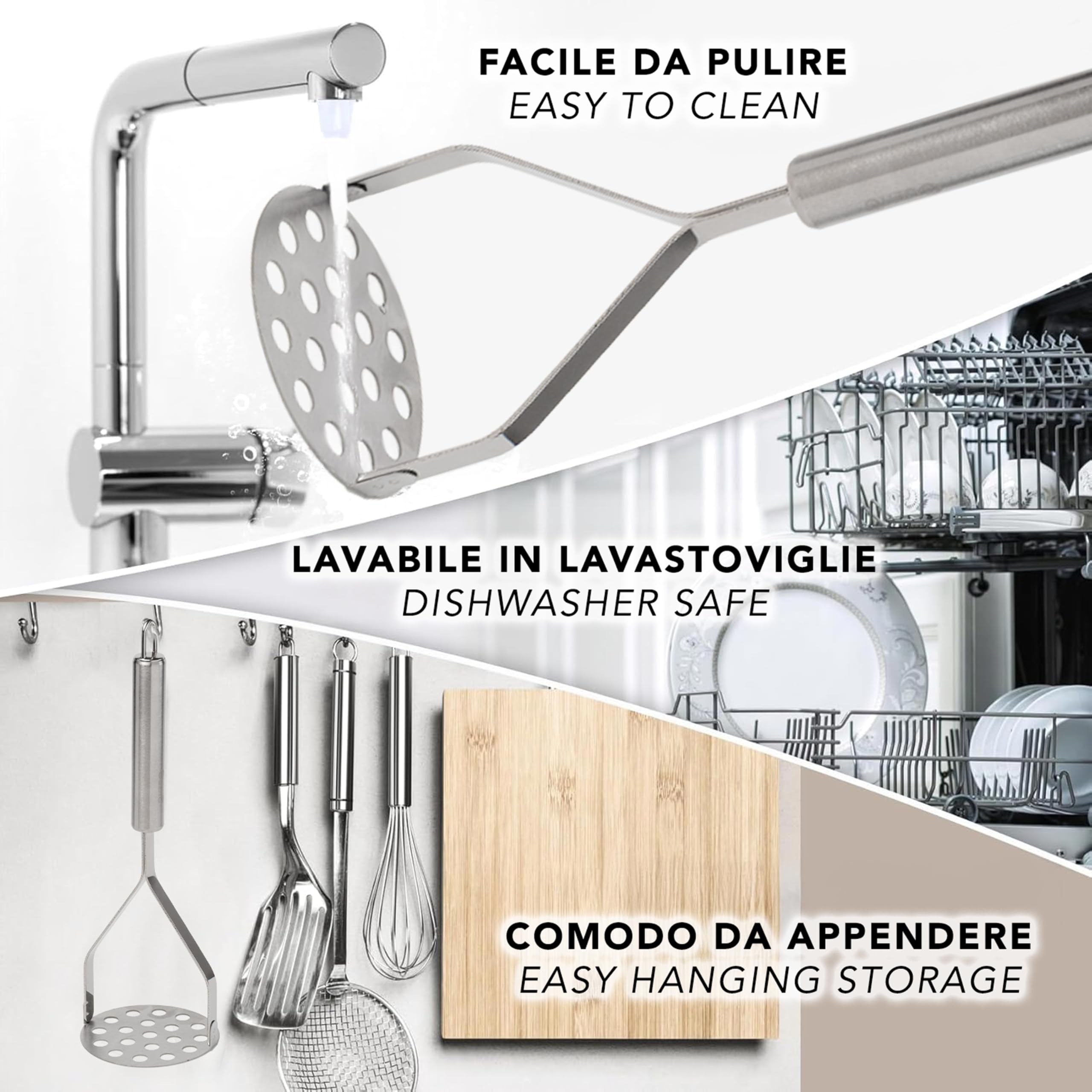 Presse-purée Professionnel Inox – Pour Pommes De Terre, Légumes, Fruits – Poignée Ergonomique – Facile à Nettoyer