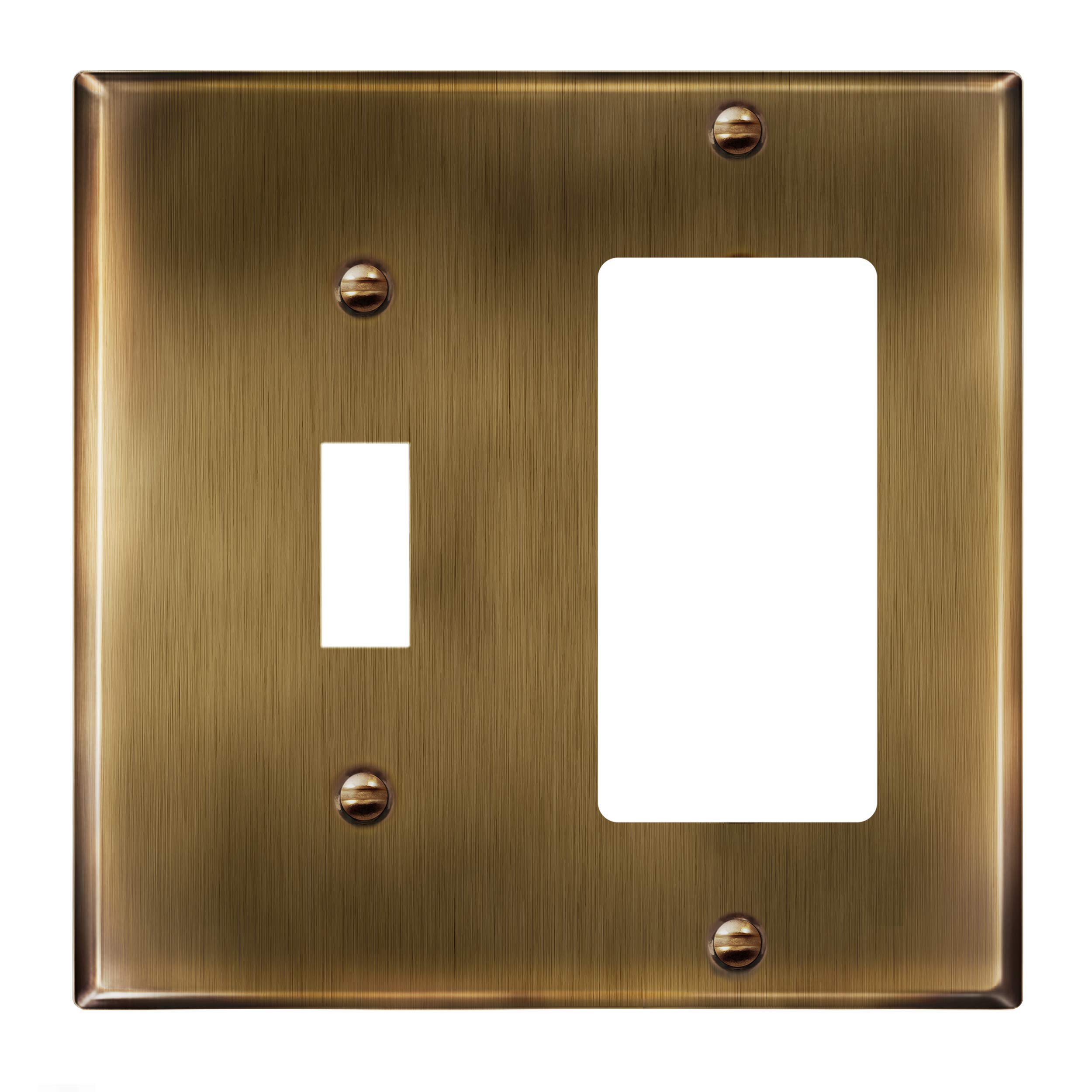 ENERLITES Combination Toggle Switch & Decorator Receptacle Metal Wall Plate, Stainless Steel Outlet Cover