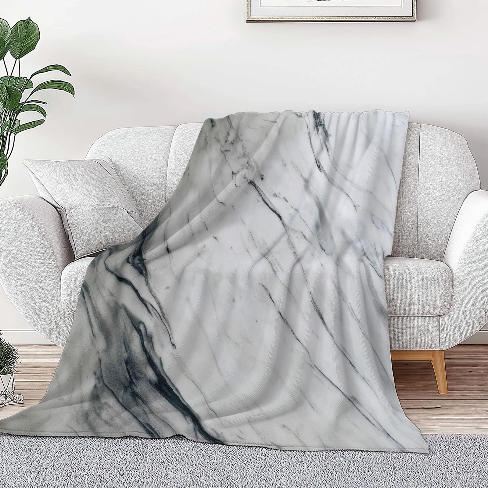 Przytulny koc, przytulny, jasnoszary, koc polarowy, prosty, marmurowy, elegancki koc do mieszkania – ciepły, flanelowy, narzuta na sofę, do sypialni, biura, 200 x 200 cm