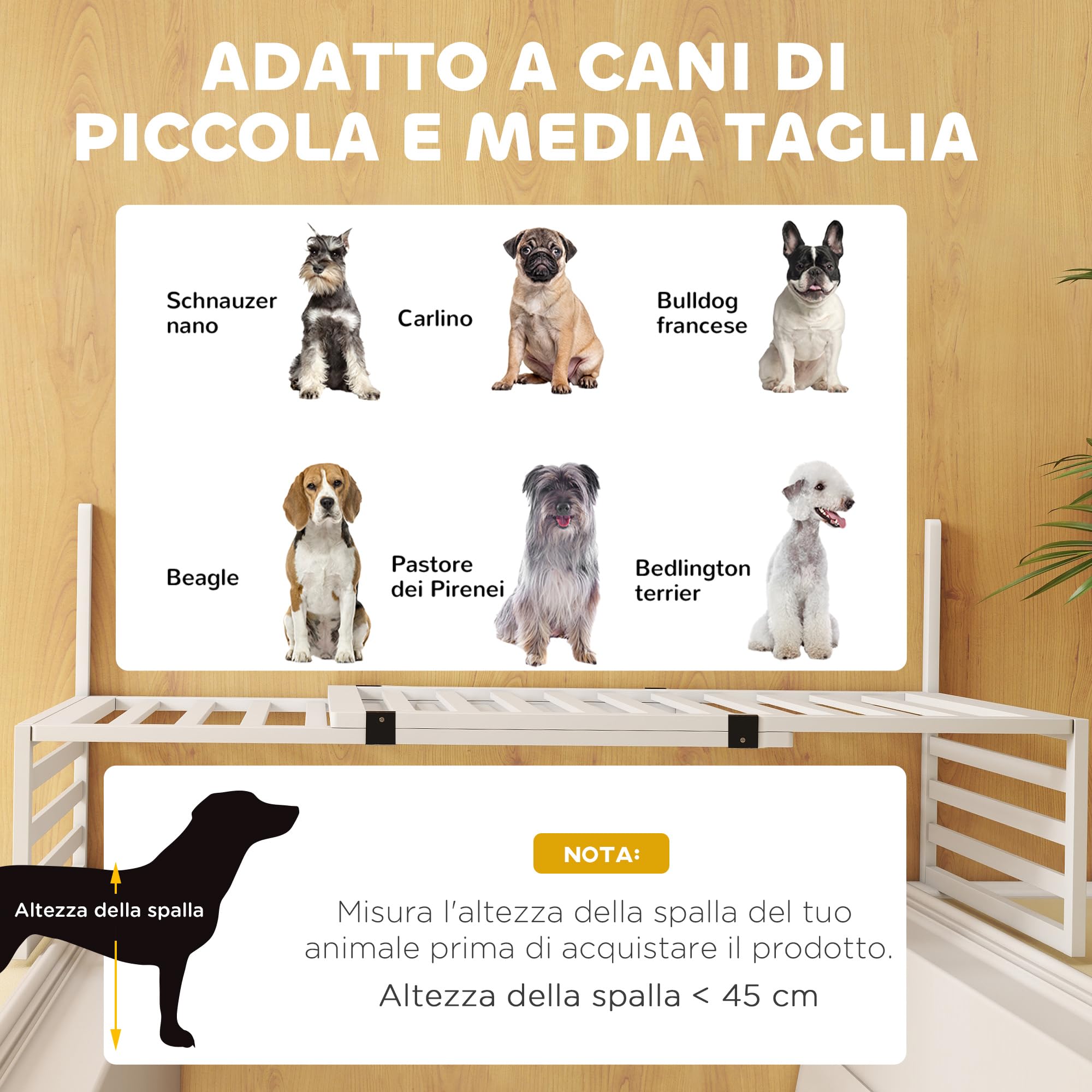 PawHut Cancelletto per Cani di Sicurezza Estensibile 102-183 cm con 2 Supporti Rimovibili, Pannelli Laterali, Cancellino in Legno per Cani Piccola e Media, Barriera Protettiva per Scale