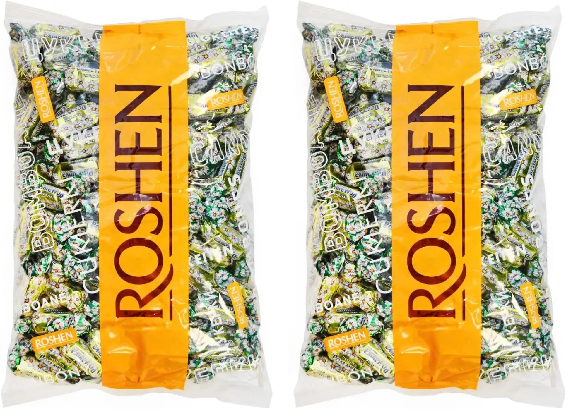 Roshen Romashka Chocolate Candy, 2.2 Lbs - Crème Brûlée-Style Fudge with Cocoa & Chocolate Glaze, Individually Wrapped Candies [Pack of 2]