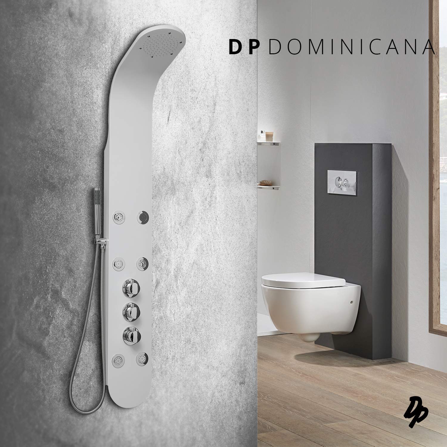DP Grifería Dominicana- Columna de hidromasaje termostática en aluminio blanco