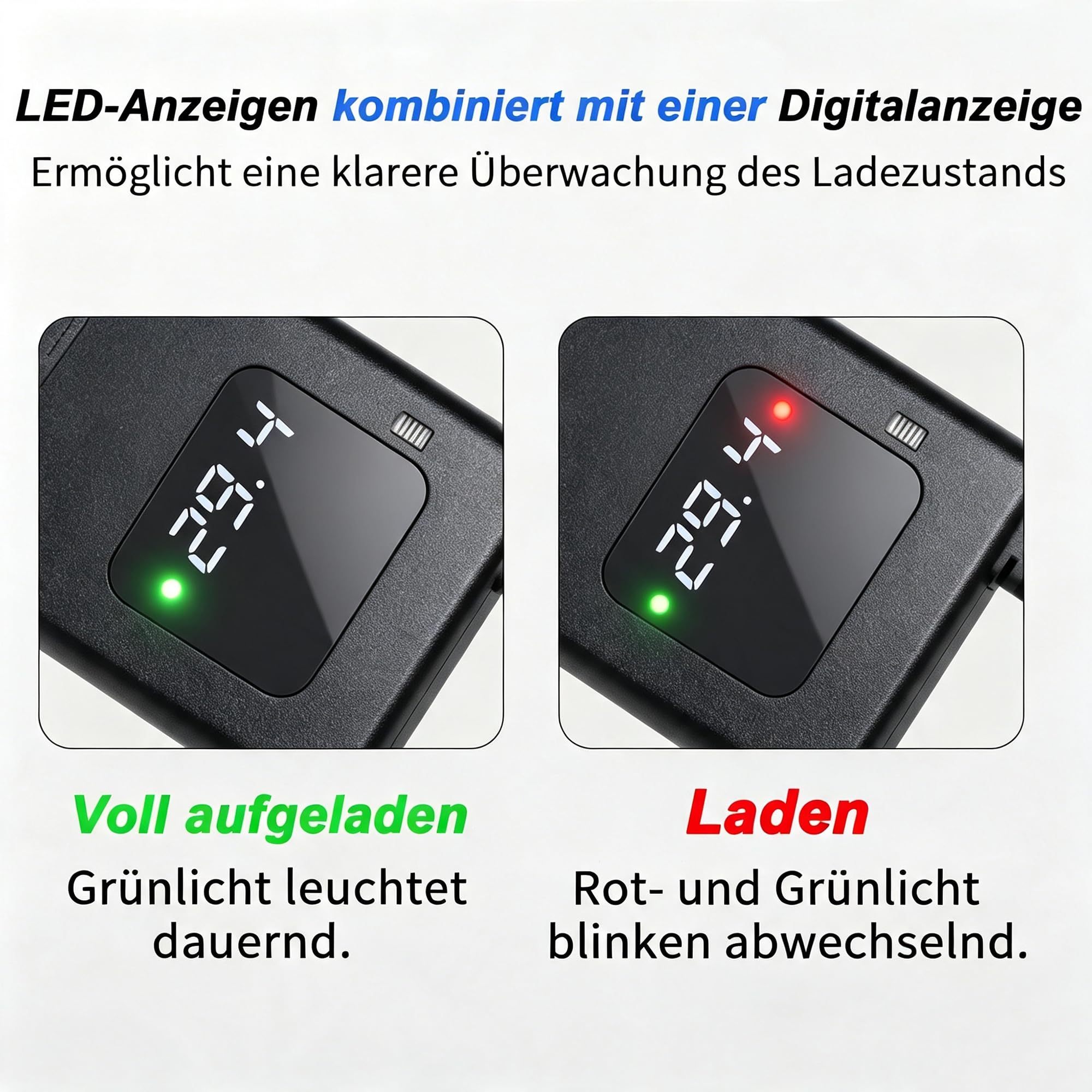 Chargeur rapide universel 29,4 V 4 A avec trois ports, parfait pour les appareils de mobilité personnelle. Avec surveillance de la tension en temps réel, chargement optimisé et large compatibilité.