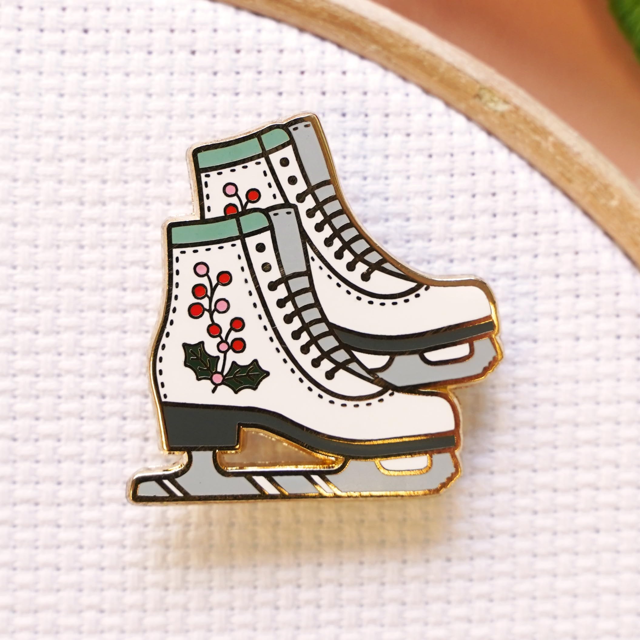 Caterpillar Cross Stitch Needle Minder - Ice Skates for Cross Stitch, Sewing, Embroidery and Needlework Accessories, Enamel and Magnetic