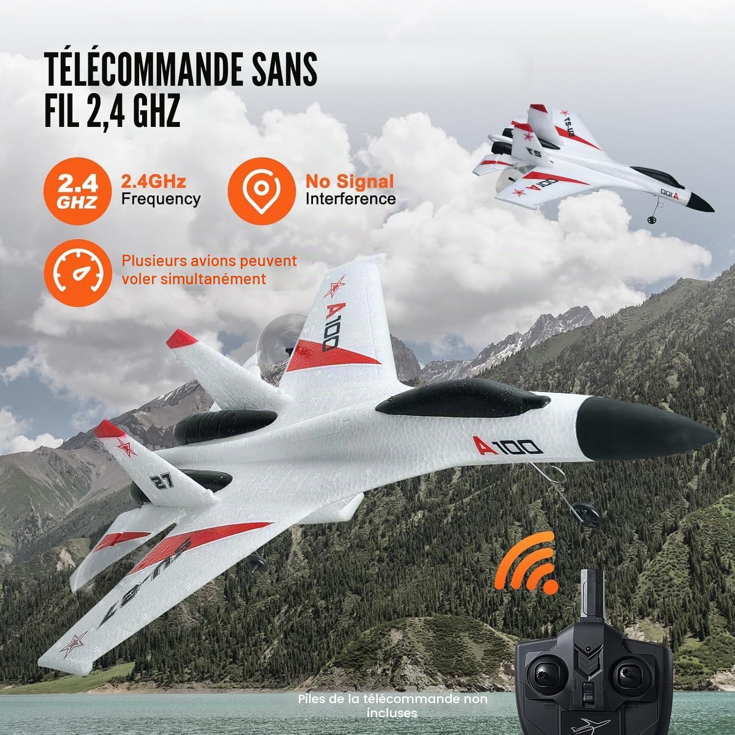 VEVOR Avion RC télécommandé 2,4 GHz 4 canaux stabilisateur gyroscopique 6 axes mousse EPP prêt à voler
