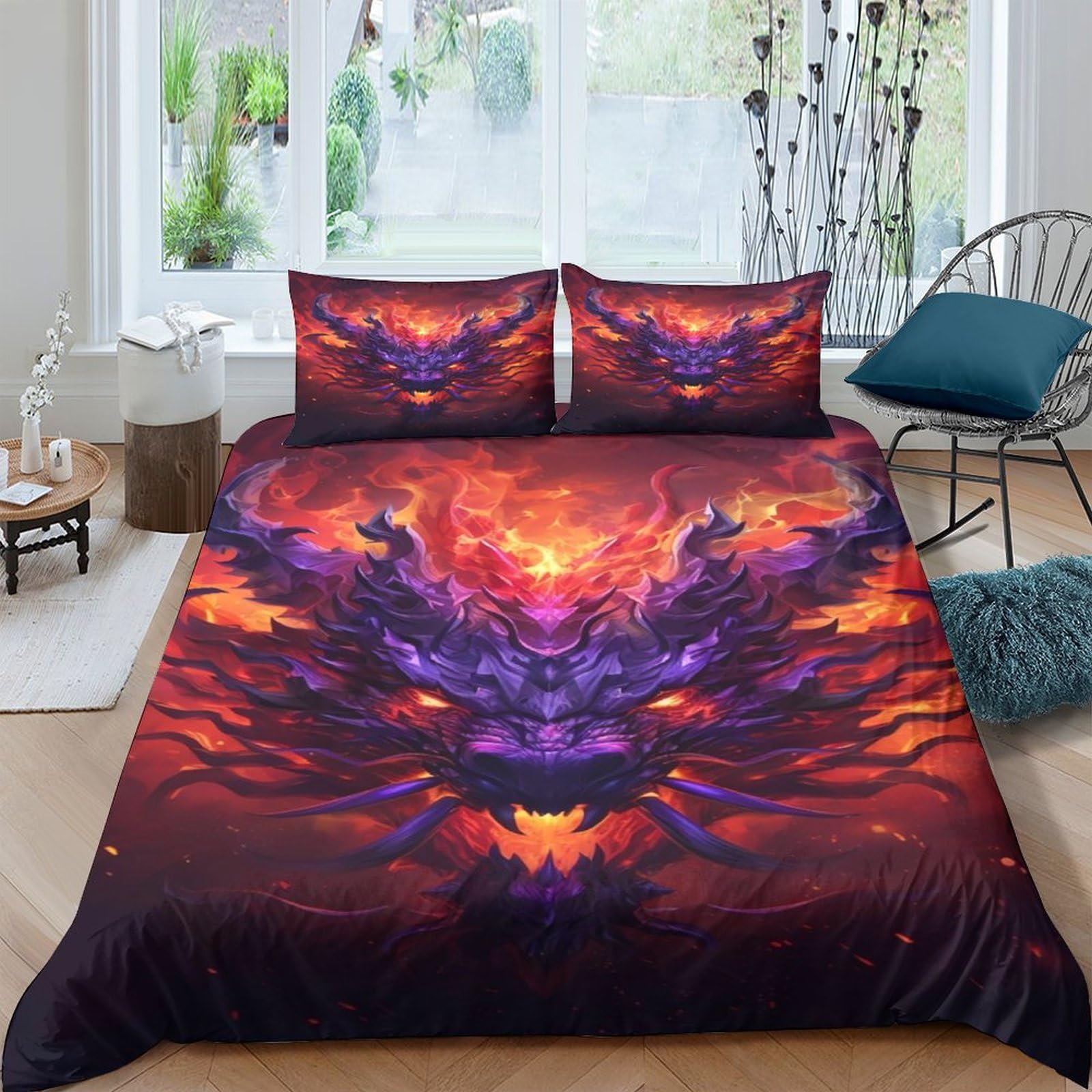 Ctjqhvkz Style-5 3D Printed Fiery Demon Fitted Sheet Microfiber Soft Slip Resistant Bedroom Decor Mattress Cover For Adults Youth Single（135X200cm）