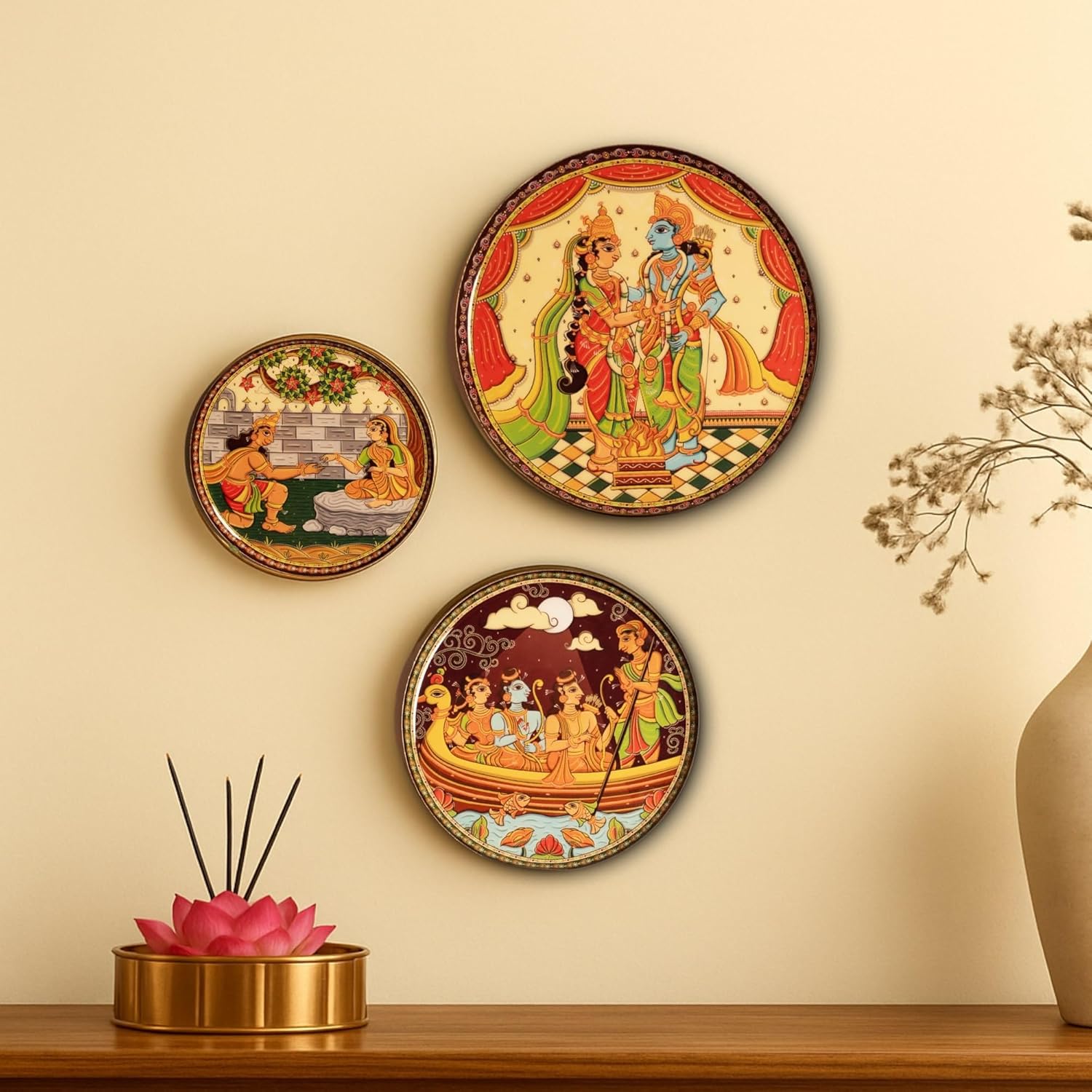 RITUALISTIC Ramayan Wall Plates for Home Decoration & living room | Metal Wall Décor | Devotional Gift | Wall Art | Wall showpiece | Home Décor Christmas Gift Items | Set of 3 plates RITUALISTIC Ramayan Wall Plates for Home Decoration & living room | Metal Wall Décor | Devotional Gift | Wall Art | Wall showpiece | Home Décor Christmas Gift Items | Set of 3 plates