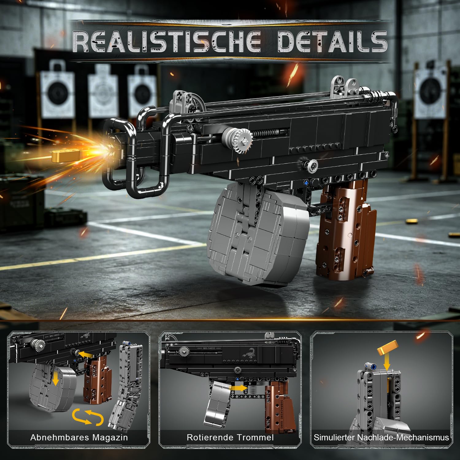 Mould King 14033 Sturmgewehr Waffen Bausteine Spielzeug - 1062 Teile Klemmbausteine Schießwaffe Modell mit Bewegliche Mechanik, Technik Waffen-Gewehr Bausatz Set für Erwachsene und Jugendliche