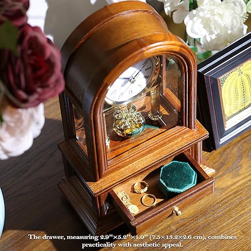 Miniatura 4 de AYRELY Reloj de aniversario de mesa de madera, relojes de estante antiguos, relojes de péndulo giratorio, reloj de abuelo de escritorio para sala de