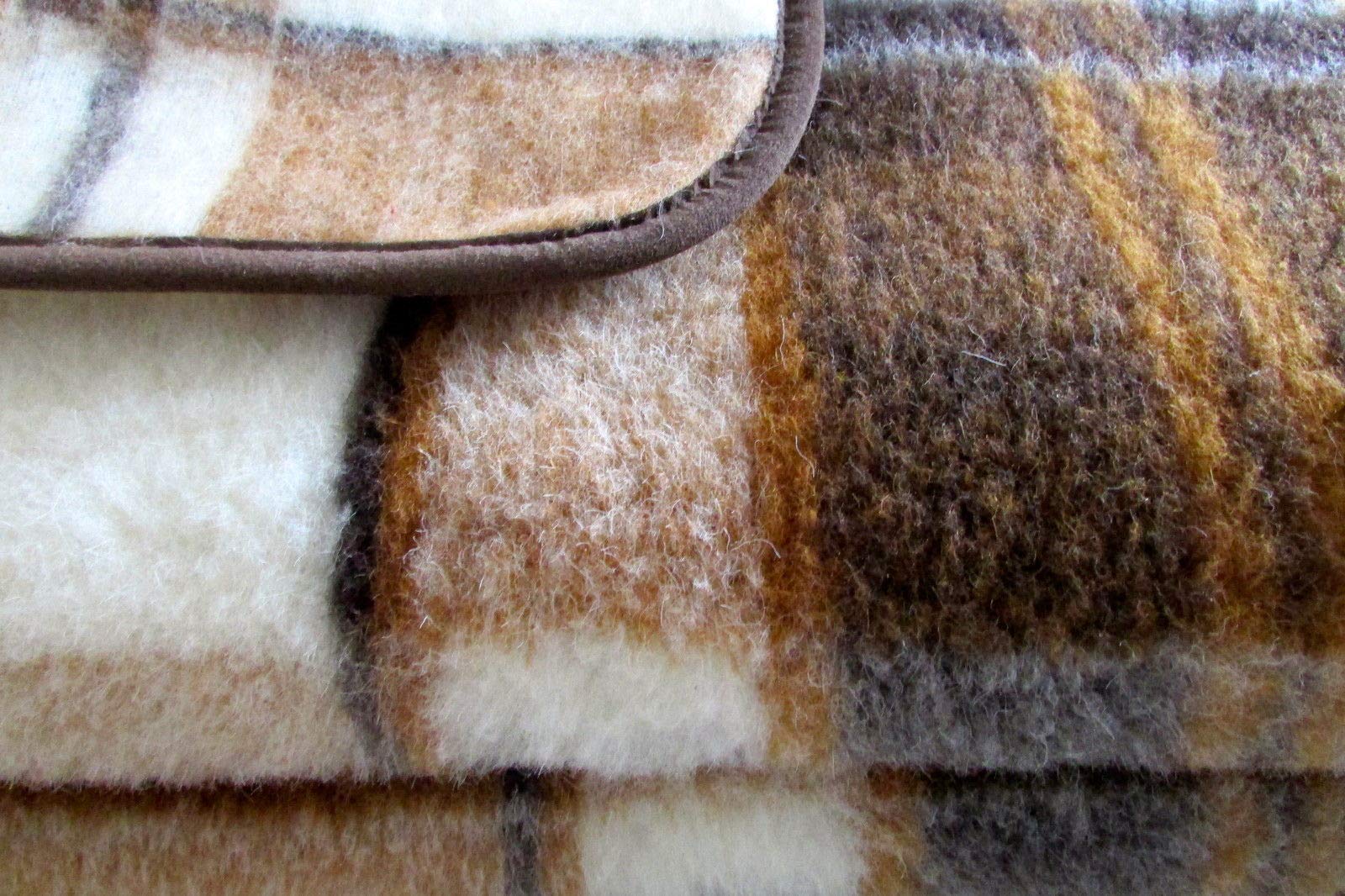 Buy Alpenwolle Wool Blanket New Checked 100 Finest Merino Wool, Made in Germany, Beige/brown