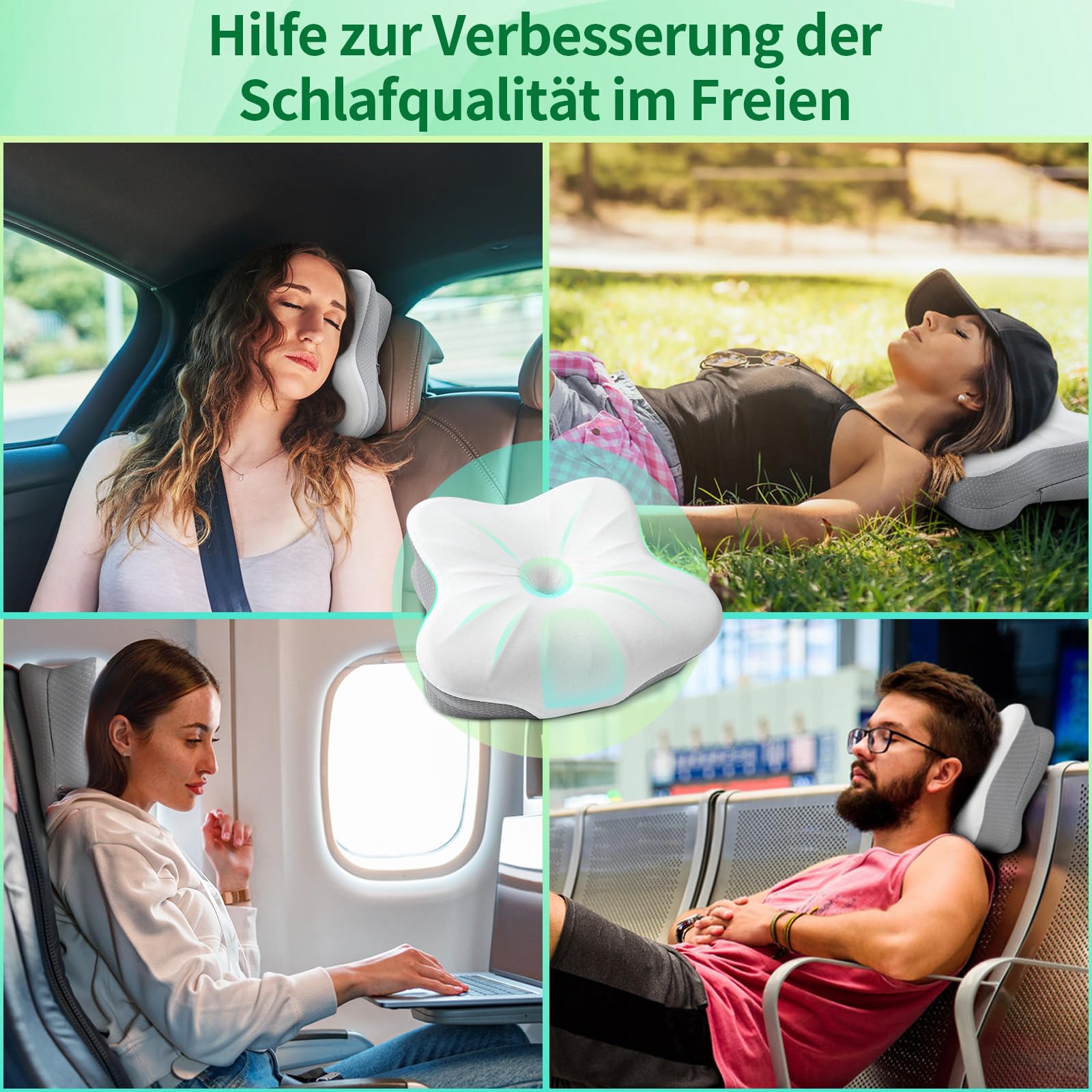 SAHEYER Reisekissen Memory Foam, Ergonomisches Camping Kissen, Orthopädisches Nackenkissen Kopfkissen für für Camping, Zelten, Outdoor & Urlaub (Grau)