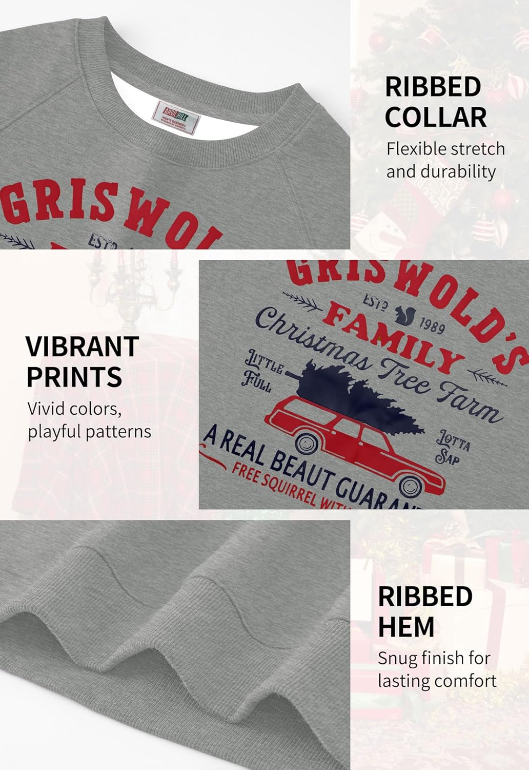 Arvilhill Mens Fleece-Lined Christmas Sweatshirts Raglan Vintage Classic Graphic Pullover (S-3XL)