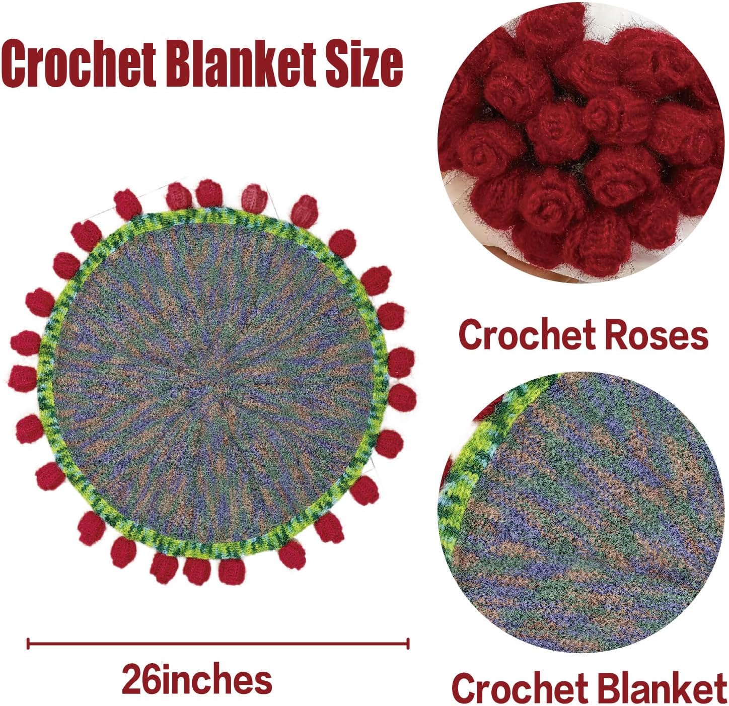 Crochet Flowers Bouquet Blanket Handmade Shining Brightly Roses, Super Soft Throw Blanket for Bed, Sofa, Romantic Valentine's Day, Birthday Gift,Kids, Home Decor(26 Inch)