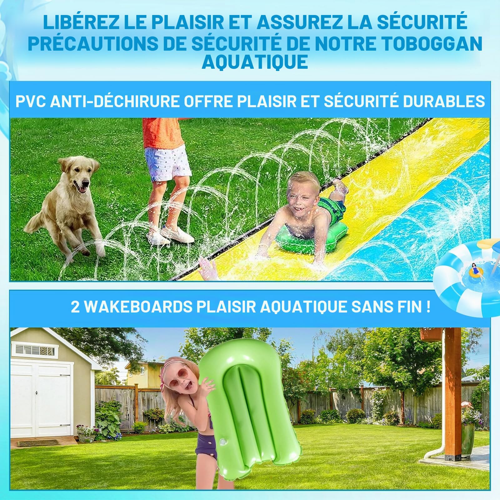 15.7ft/480cm Toboggan pour Pelouse Double Toboggan à Eau