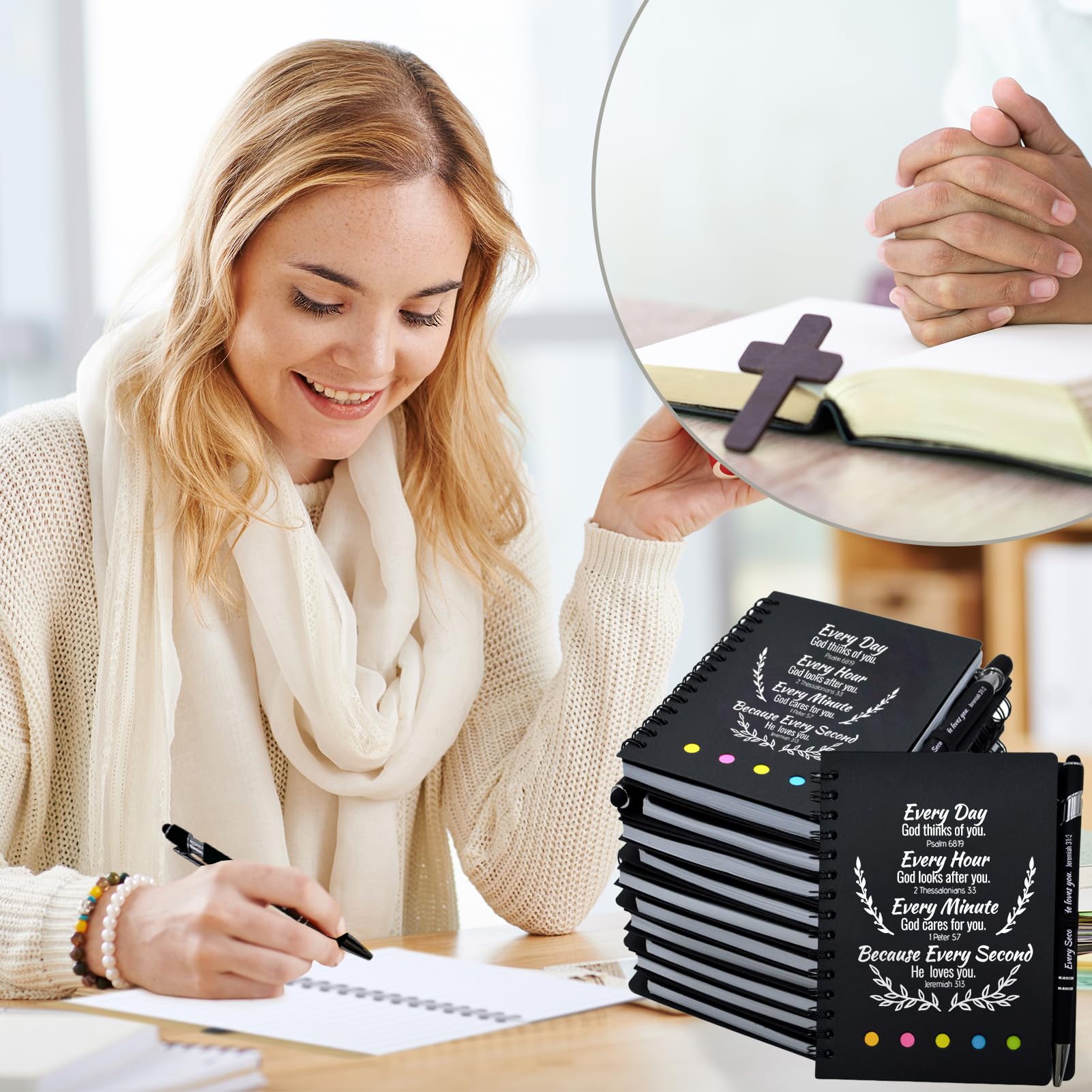 Tarevaniwa 40 Stück christliche Geschenke Gebetstagebuch für Frauen – 20er-Set religiöser Notizblock mit christlichem Stift – Bibel-Notizbuch – Kirchengeschenke für Inspiration, Bibelstudium