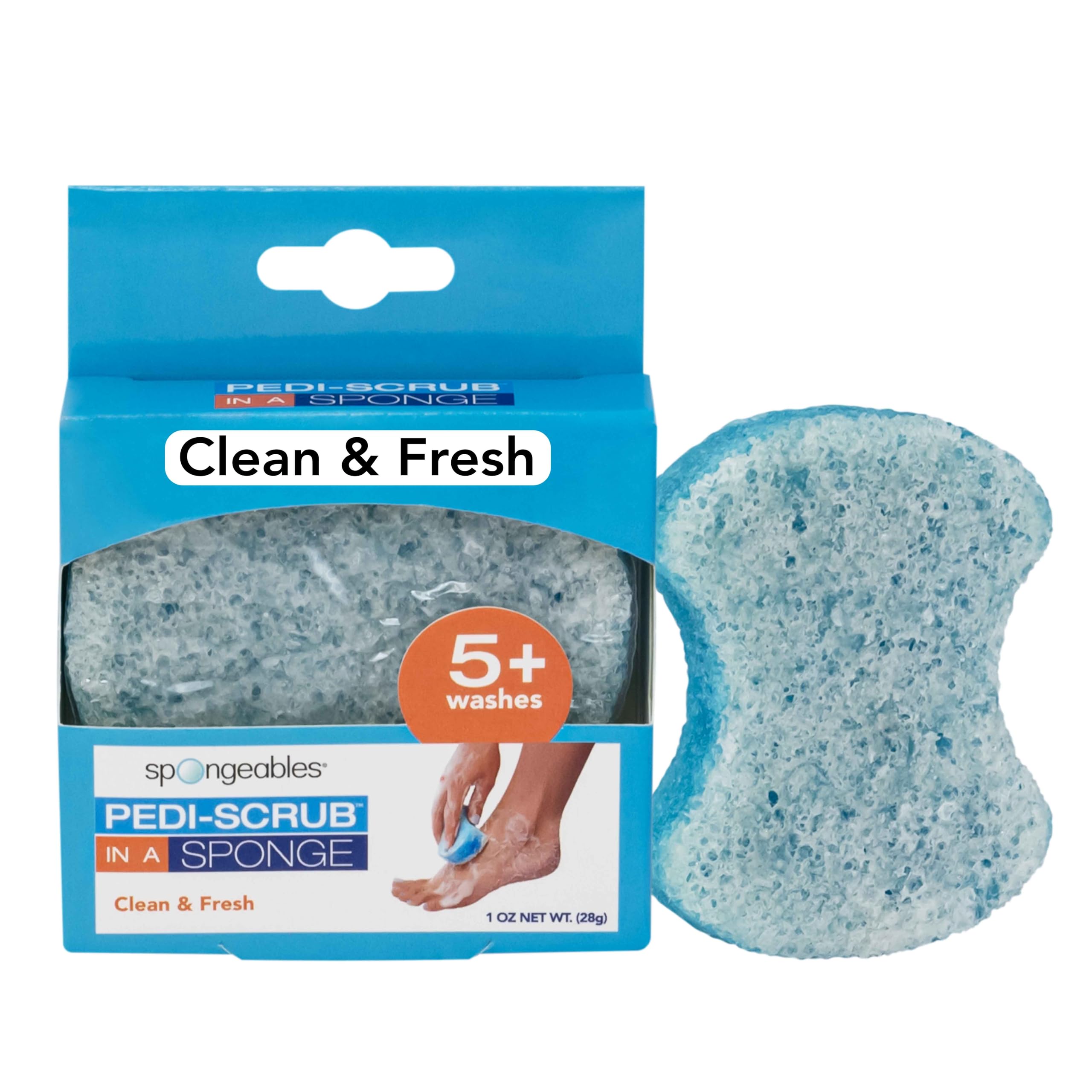 Spongeables Pedi Scrub Foot Exfoliating 5+ Wash Travel Sponge, Clean &amp; Fresh, 1 Count