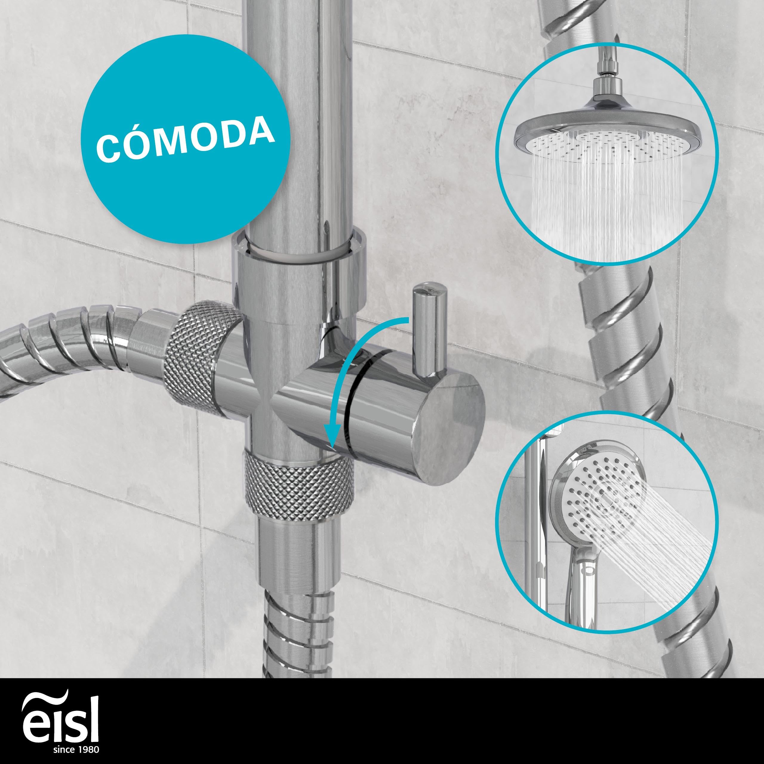 EISL Sommerregen DX1005CS-A Conjunto de ducha sin grifo, conjunto 2 en 1, ducha grande y teleducha, ducha sin grifo, kit de instalación completo, cromo