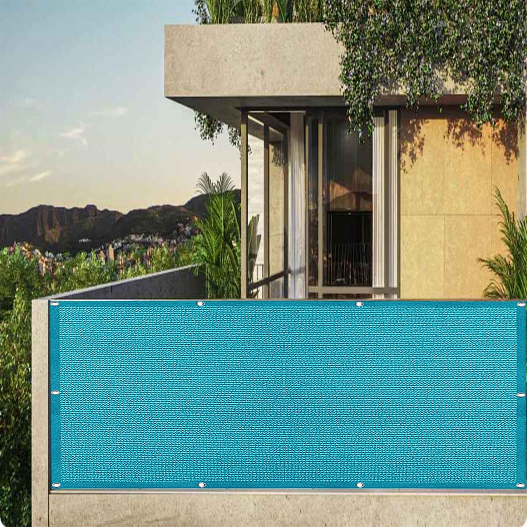 WQPMNYG Balcony Cover 2 x 2.8 m Awning Canopy Weatherproof HDPE Privacy Protector with Rope and Aluminium Eyelets Sky Blue Shade Solution for Deck Backyard and Patio Privacy