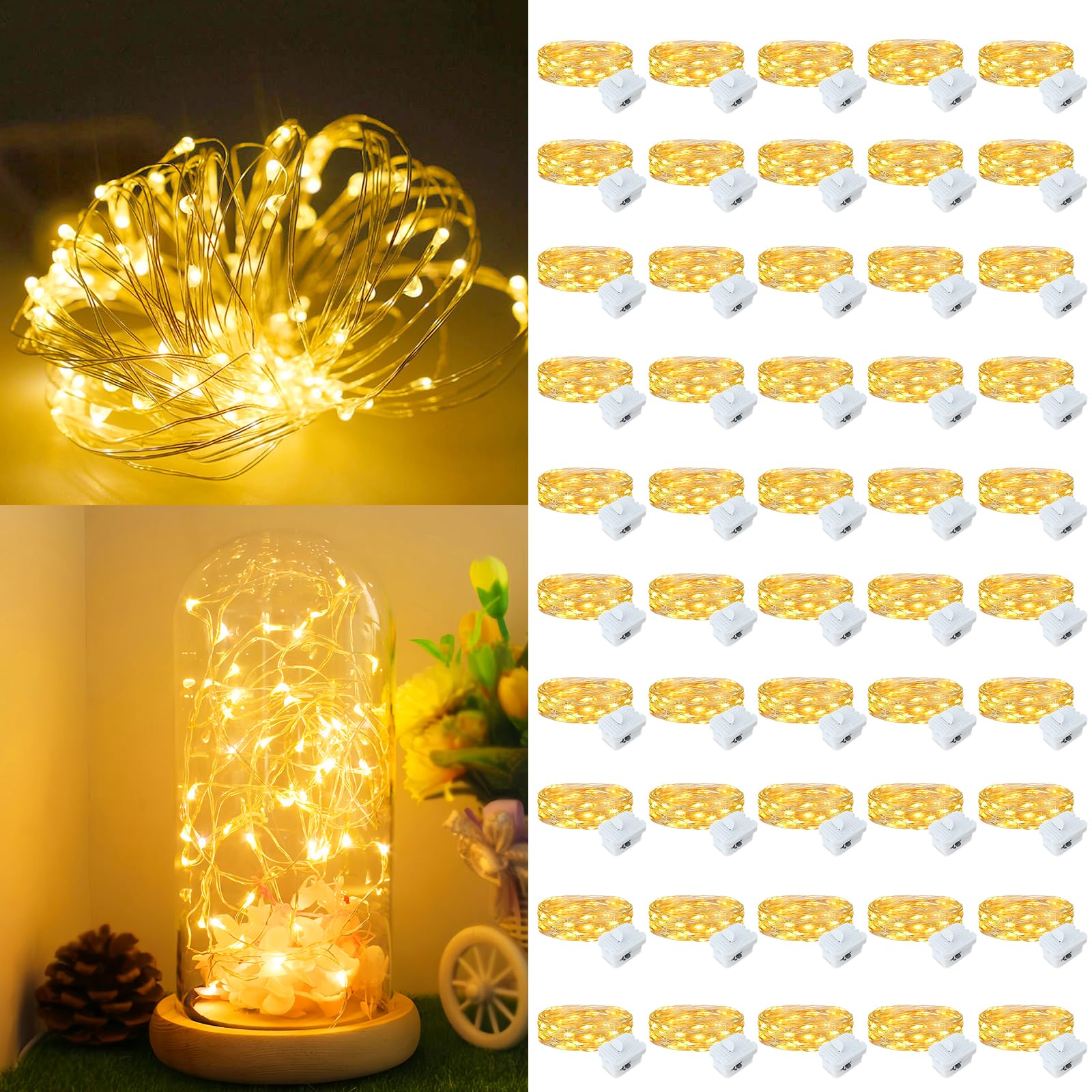 Ghirlanda di luci a forma di luna stellata, impermeabile, funzionamento a batteria, 2,8 m, 20 LED, per fai da te, Natale, matrimoni, feste, camera da letto (bianco caldo, confezione da 50)