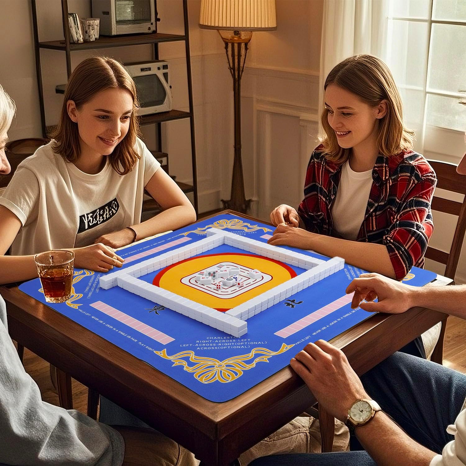 Suncle Mahjong Mat,Non-Slip Noise Reduction Mahjong Mat 31.5x31.5 Inch for Mahjong/Poker/Board Games/Card Games/Dominoes,Comes With Black Carrying Bag(Blue)