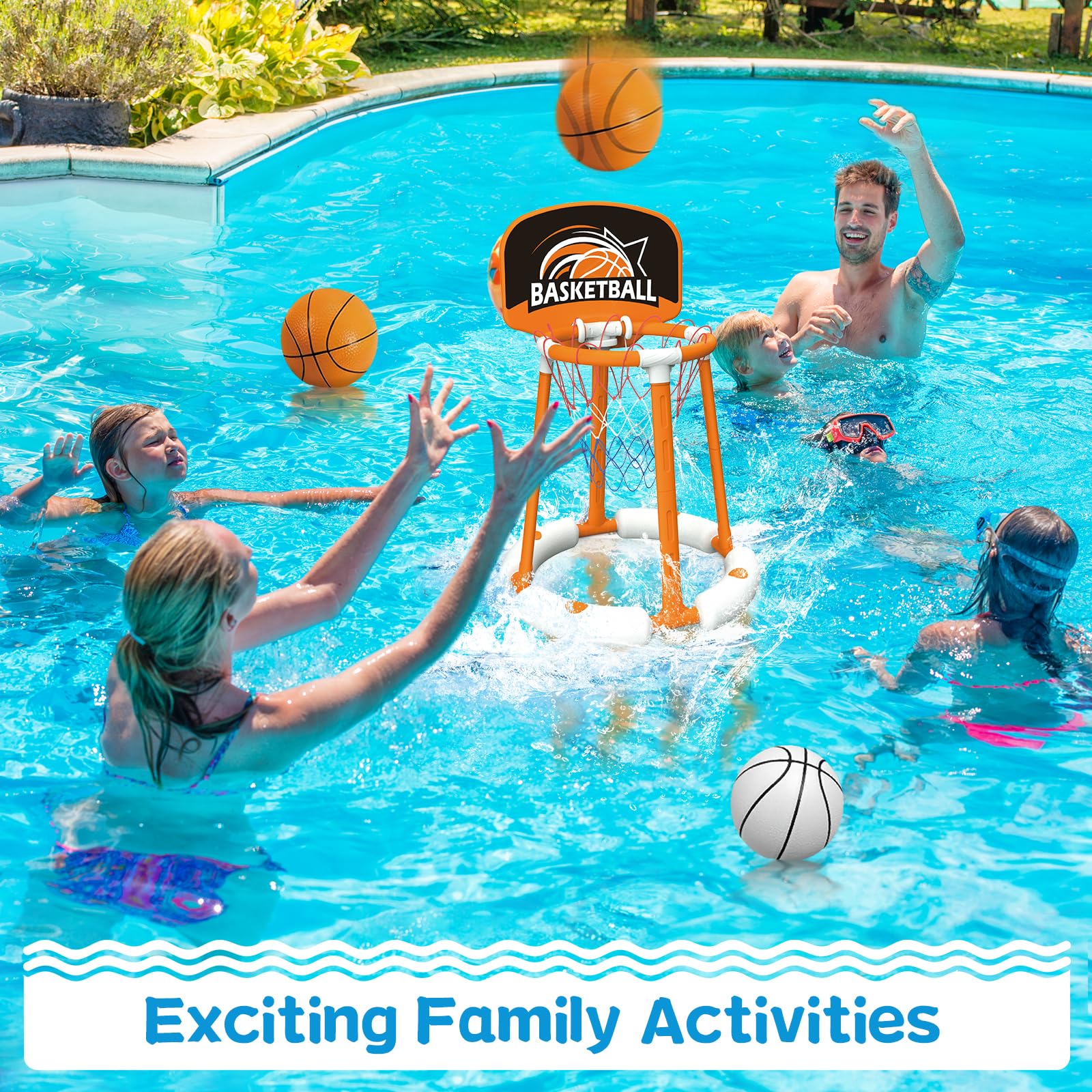 TALGIC Pool Basketball Hoop with Backboard, Floating Basketball Hoop for Pool with 4 Balls & Pump, Pool Toys for Kids and Adults