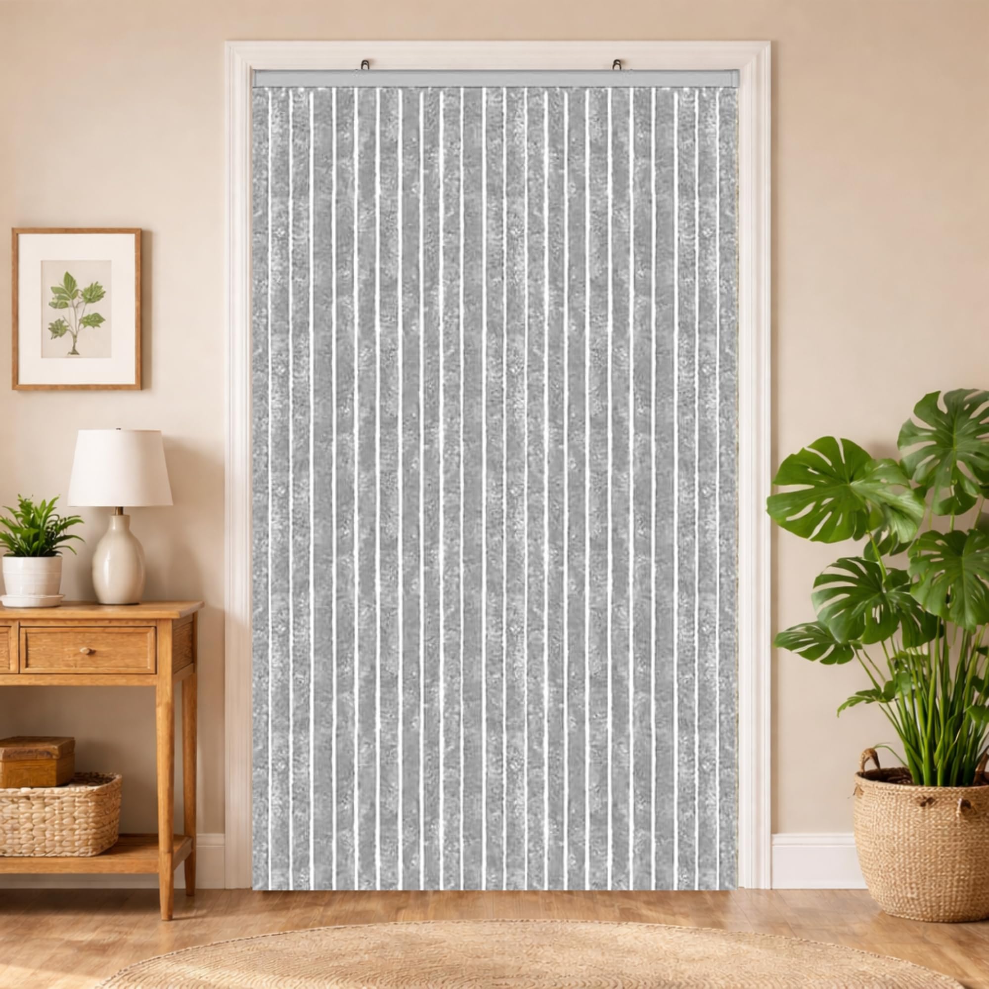 Tenda in Ratina per Porte e Finestre Efficace Protezione dagli Insetti - Migliora la Privacy - Tagliabile su Misura - Telaio in PVC Regolabile - con Ganci Scorrevoli - Grigio - 120x230 cm