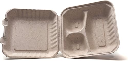 Miniatura 2 de Green Wave Ovation OV-B093 - Contenedores de alimentos con 3 compartimentos de 9 x 9 x 3 pulgadas, aspecto de mármol, 100% compostable, desechables,