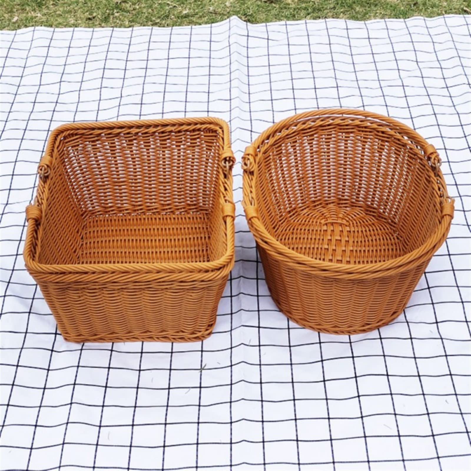 Petit Panier de Pique-Nique Fait à la Main en Imitation rotin avec poignée pour Pique-Nique de Camping， Panier de Rangement en Osier tressé， Porte-Fruits，