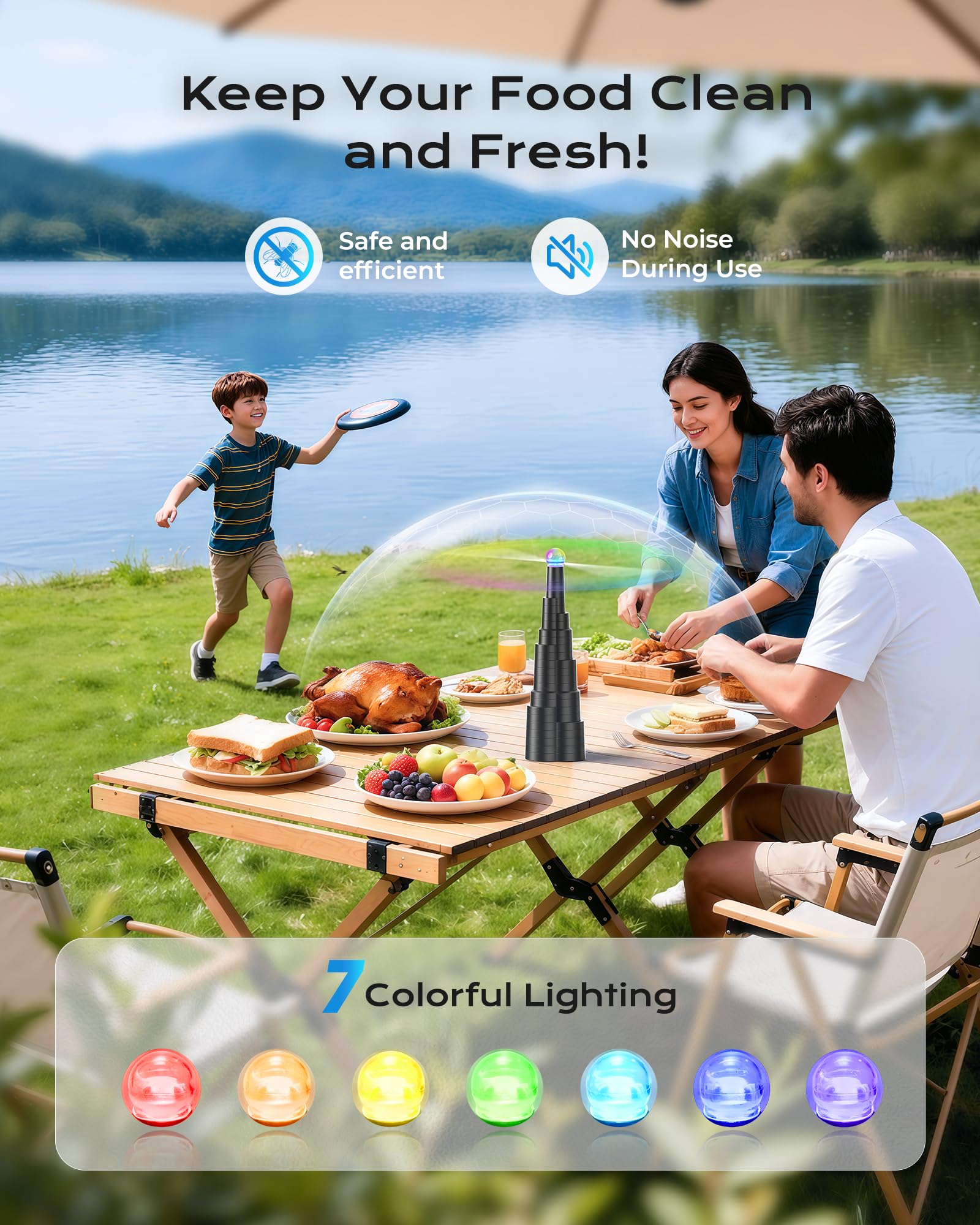 Ventiladores de mosca para mesas, ventiladores de alimentos recargables por USB, spinner de mesa con cuchillas holográficas suaves para picnic, restaurante, fiesta, hogar, barbacoa (paquete de 4)