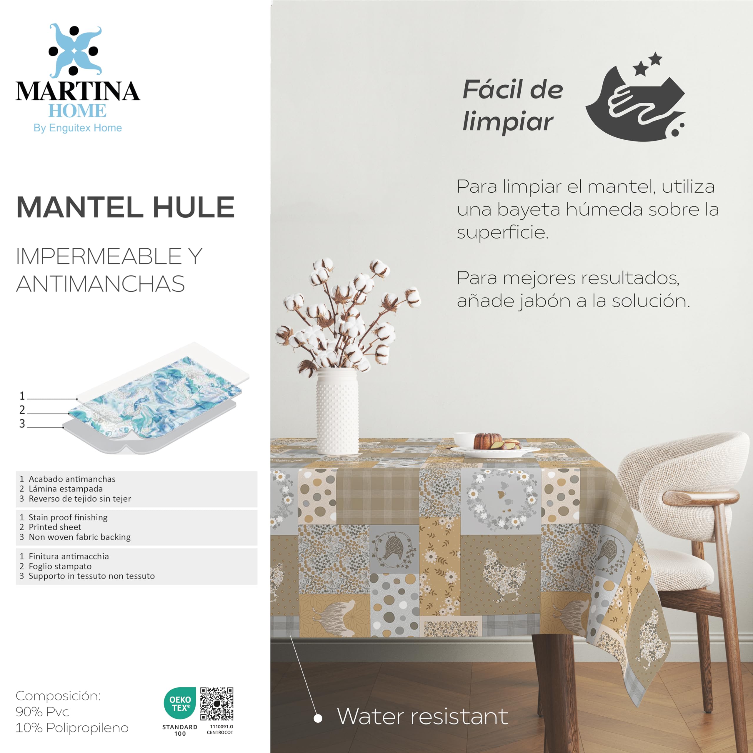Martina Home Tablecloth Oilcloth Patch Beige 250cm x 140cm, 98.4 x 55.1 inch (Square) - Image 4